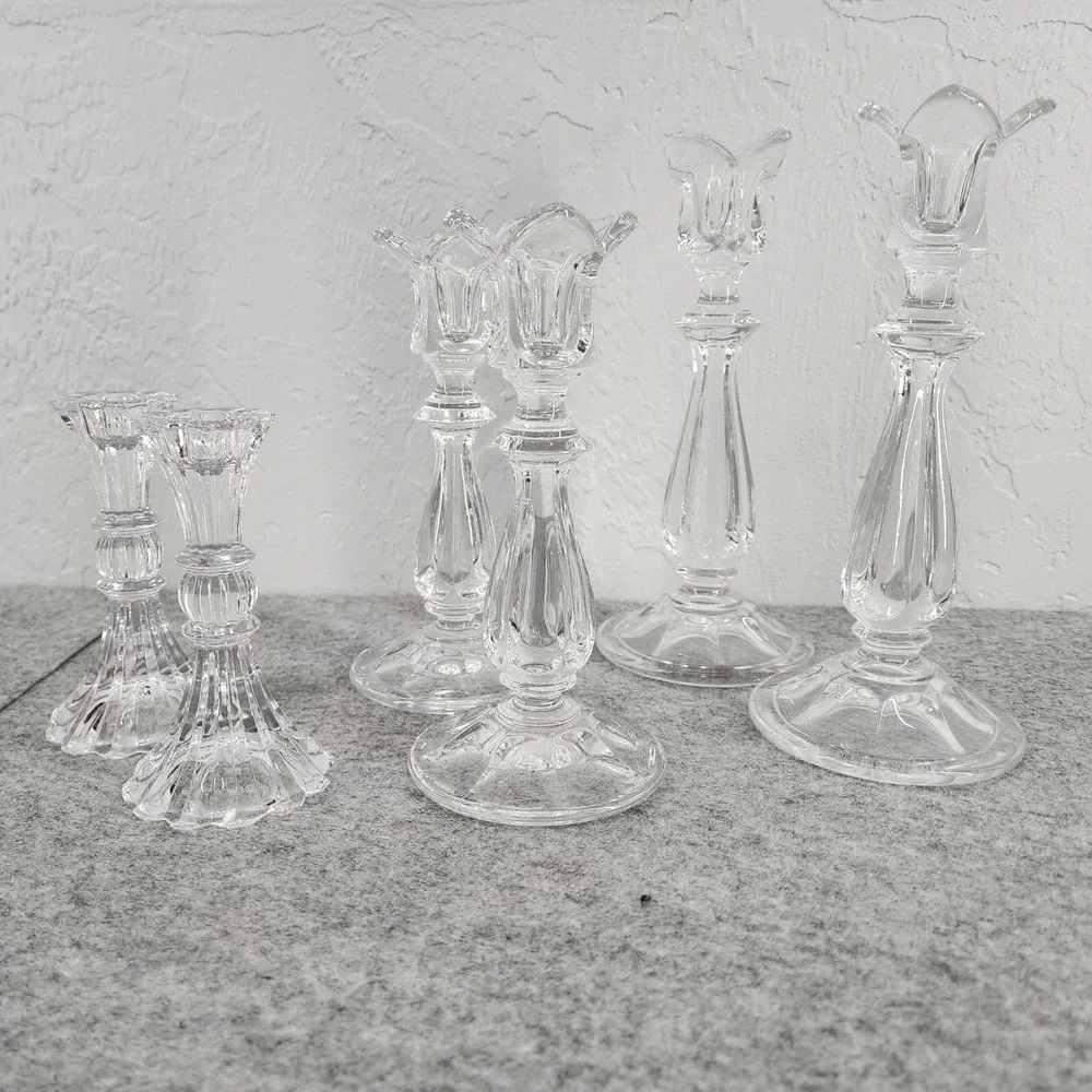 Lead Crystal Taper Candlestick Holders Set of 6 Graduated Sizes Home Decor